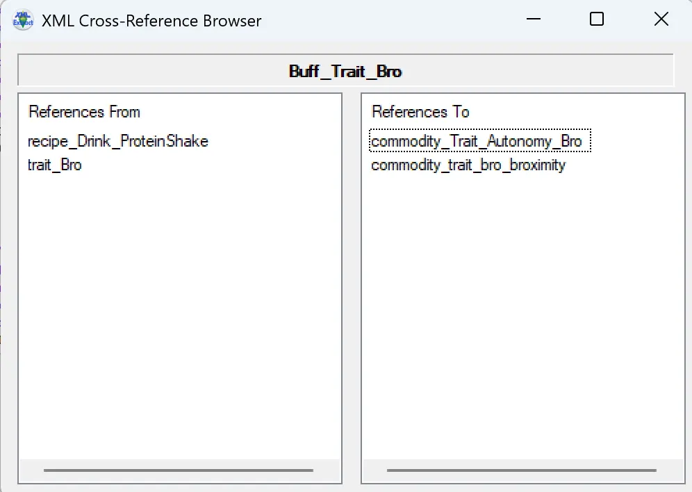 Buff_Trait_Bro showing its references, both from and to