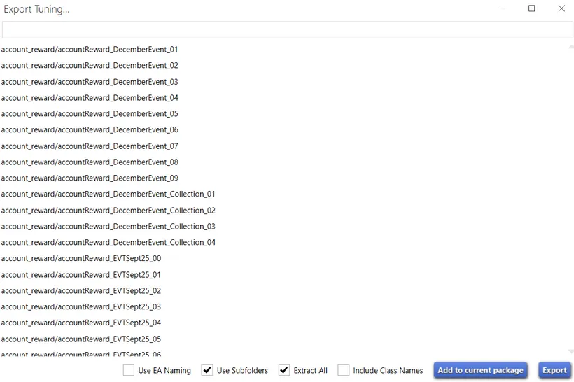 The Extract Tuning... window open, with tuning files listed and Use Subfolders and Extract All checked at the bottom