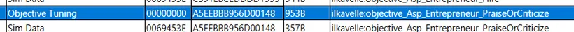 The Objective Tuning ilkavelle:objective_Asp_Entrepreneur_PraiseOrCriticize selected.