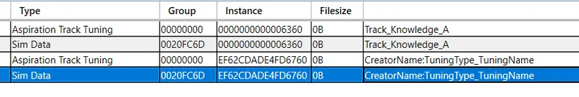 The SimData selected in the file list