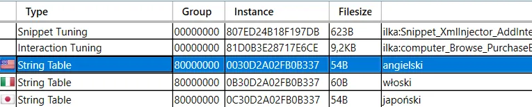 The English, or angielski in Polish, string table selected.