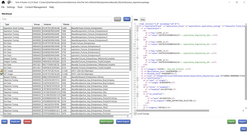 My Own Business aspiration, by ilkavelle, open as a file in Sims 4 Studio.