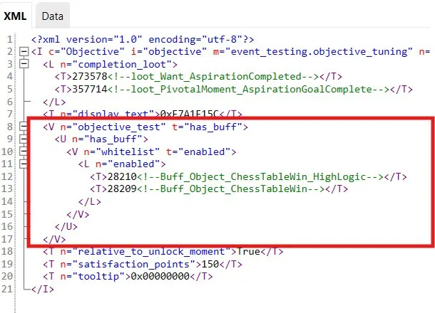 A buff objective shown in an objective, with a list of possible buffs