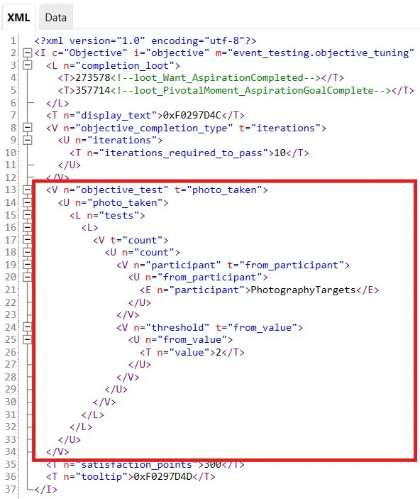 A photo taken test shown in an objective, requiring two sims as targets