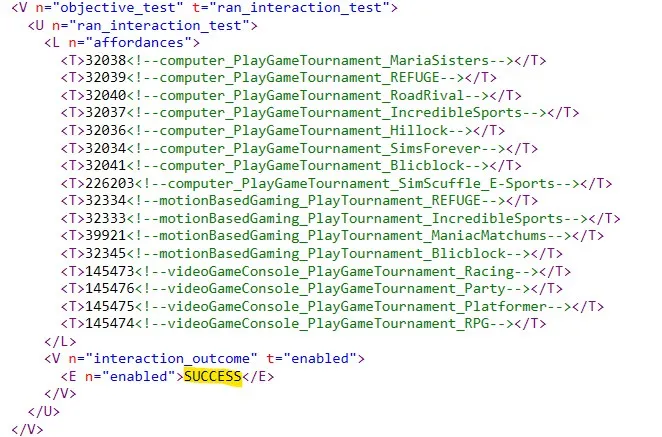 An Objective Test with Success highlighted
