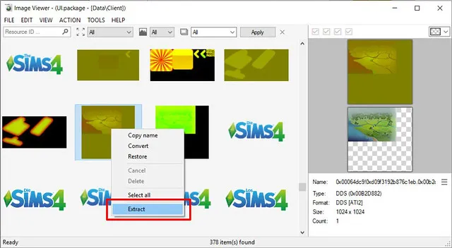 The right-click menu, with Extract outlined in red