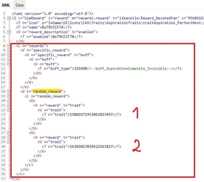 Reward Tuning that gives one specific reward buff and one of two random trait rewards