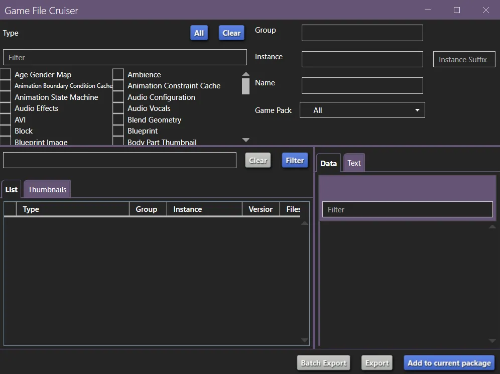 The Game File Cruiser window, as described below.