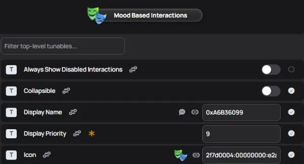 A pie menu icon showing at the top next to the pie menu name and next to a key/string of letters and numbers at the bottom.
